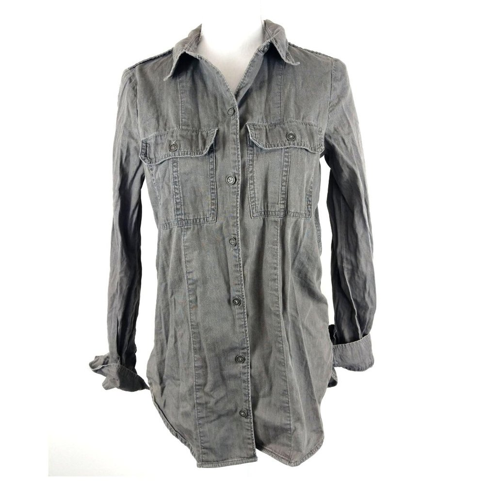 PAIGE Women's Gray Denim Double Pocket Shirt - Small